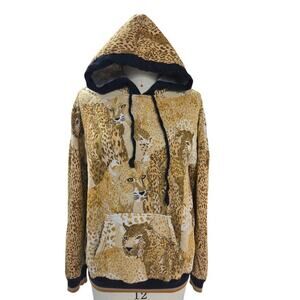 Conditions Apply Leopard Print Hoodie Kangaroo Pocket Pullover Viscose Size L